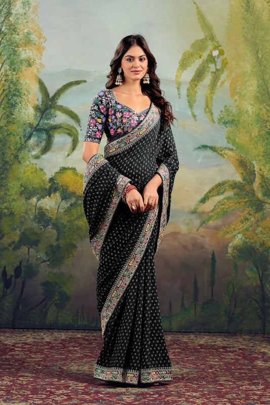 Black Georgette Readymade/Easy Saree