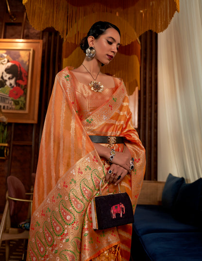 Orange Color Organza Readymade/Easy Saree