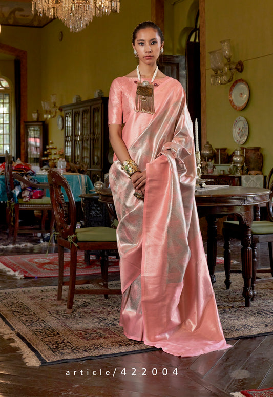 Peach Kanjivaram Silk Readymade/Easy Saree