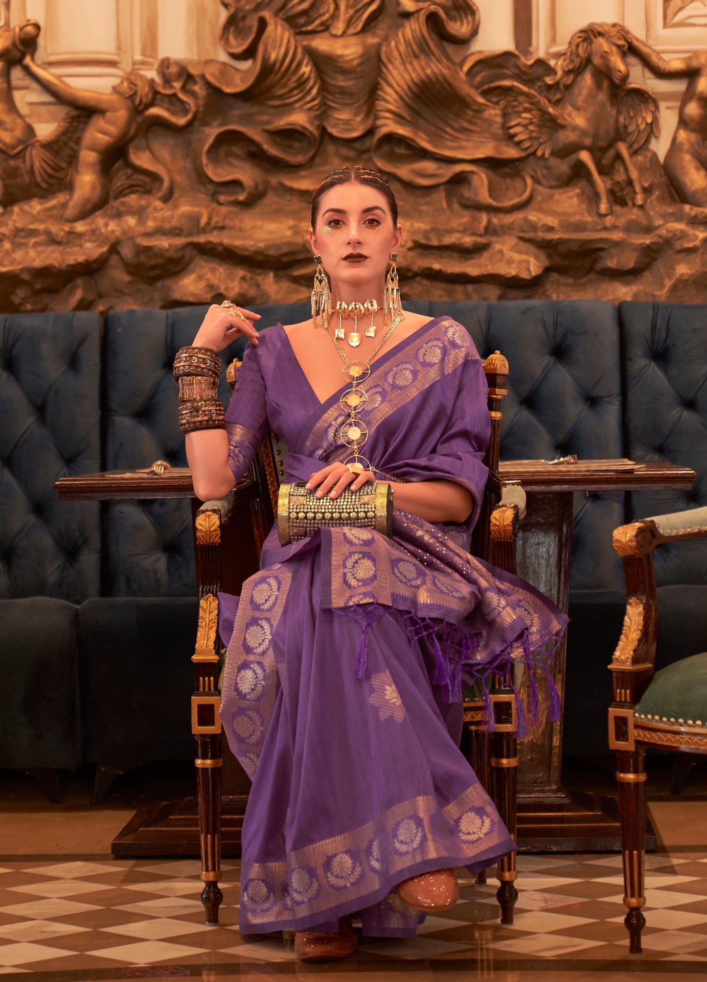 Purple Color Raw Silk Saree With Sequence Work