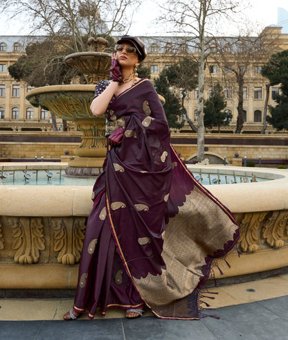 Plus Size Maroon Color Satin Silk Readymade Saree