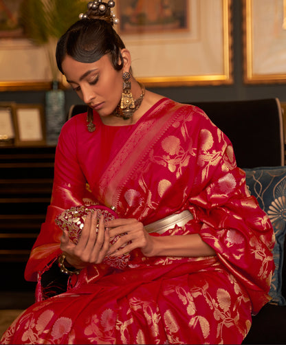 Red Color Soft Banarasi Silk Saree
