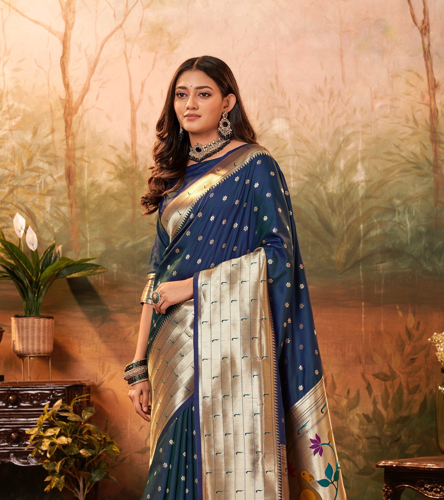 Royal blue Paithani Silk Readymade/Easy Saree