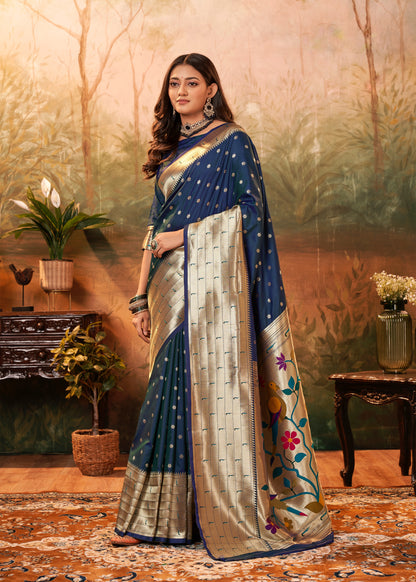 Royal blue Paithani Silk Readymade/Easy Saree