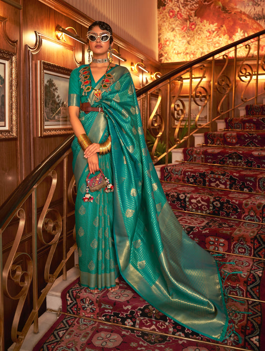 Green Kanjivaram Readymade/Easy Saree