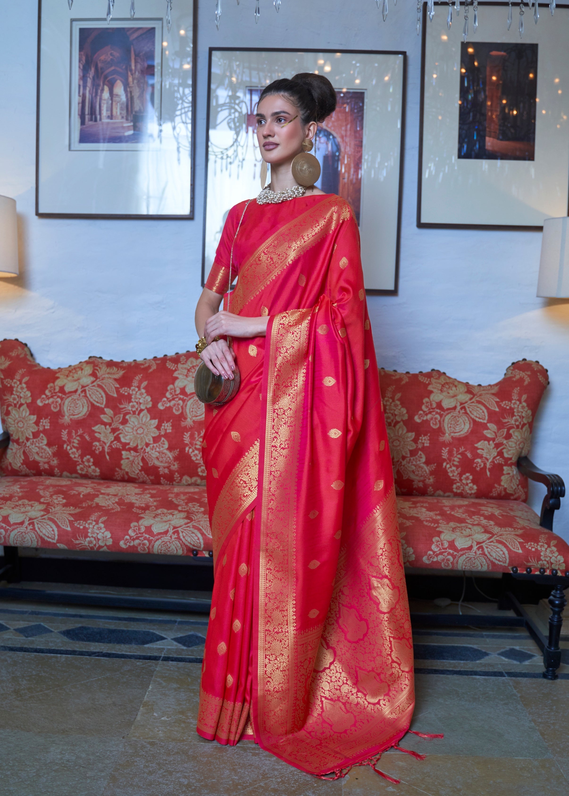 Zari Border In Brocade Chilli Red Kanchipuram Silk Saree – Sundari Silks