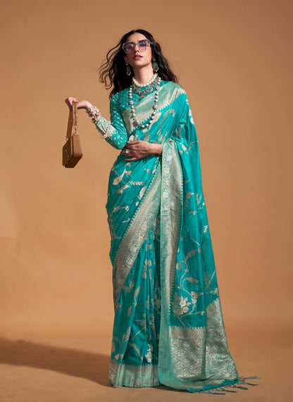 Turquoise Soft Silk Readymade/Easy Saree