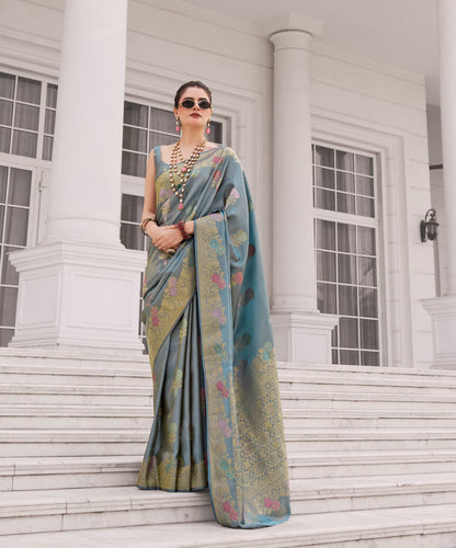 Teal Blue Banarasi Silk Readymade/Easy Saree