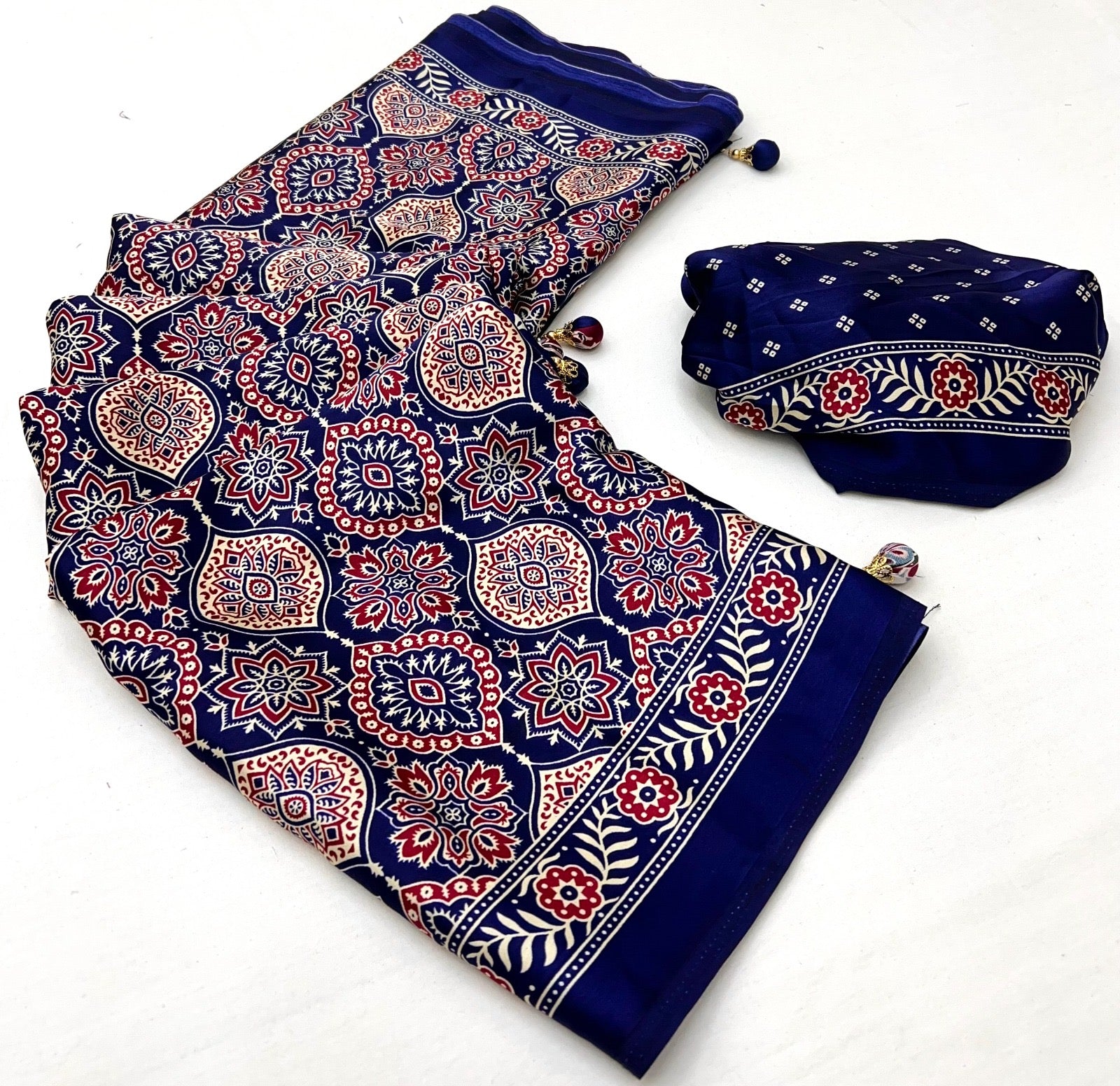 Indigo Crepe Silk Ready To Wear/Easy Saree - Panaash Saree