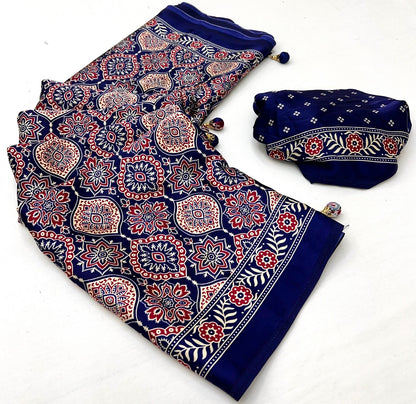 Indigo Crepe Silk Ready To Wear/Easy Saree - Panaash Saree