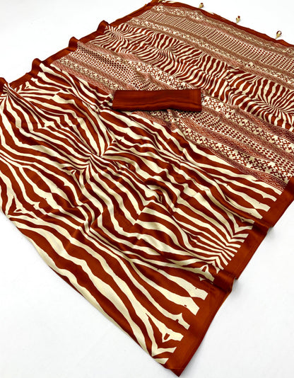 Brown Crepe Silk Ready To Wear/Easy Saree