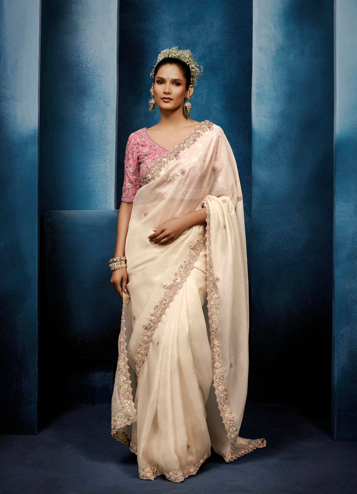 Ivory Tissue Silk Ready to wear/Easy Saree - Panaash Saree