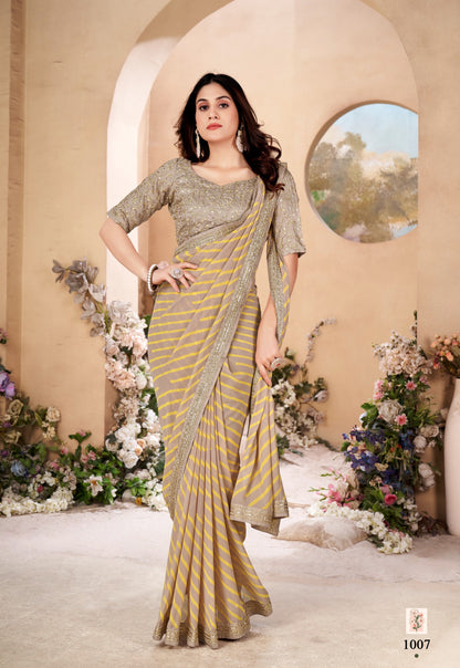 Beige Leheriya Color Cocktail Readymade Saree