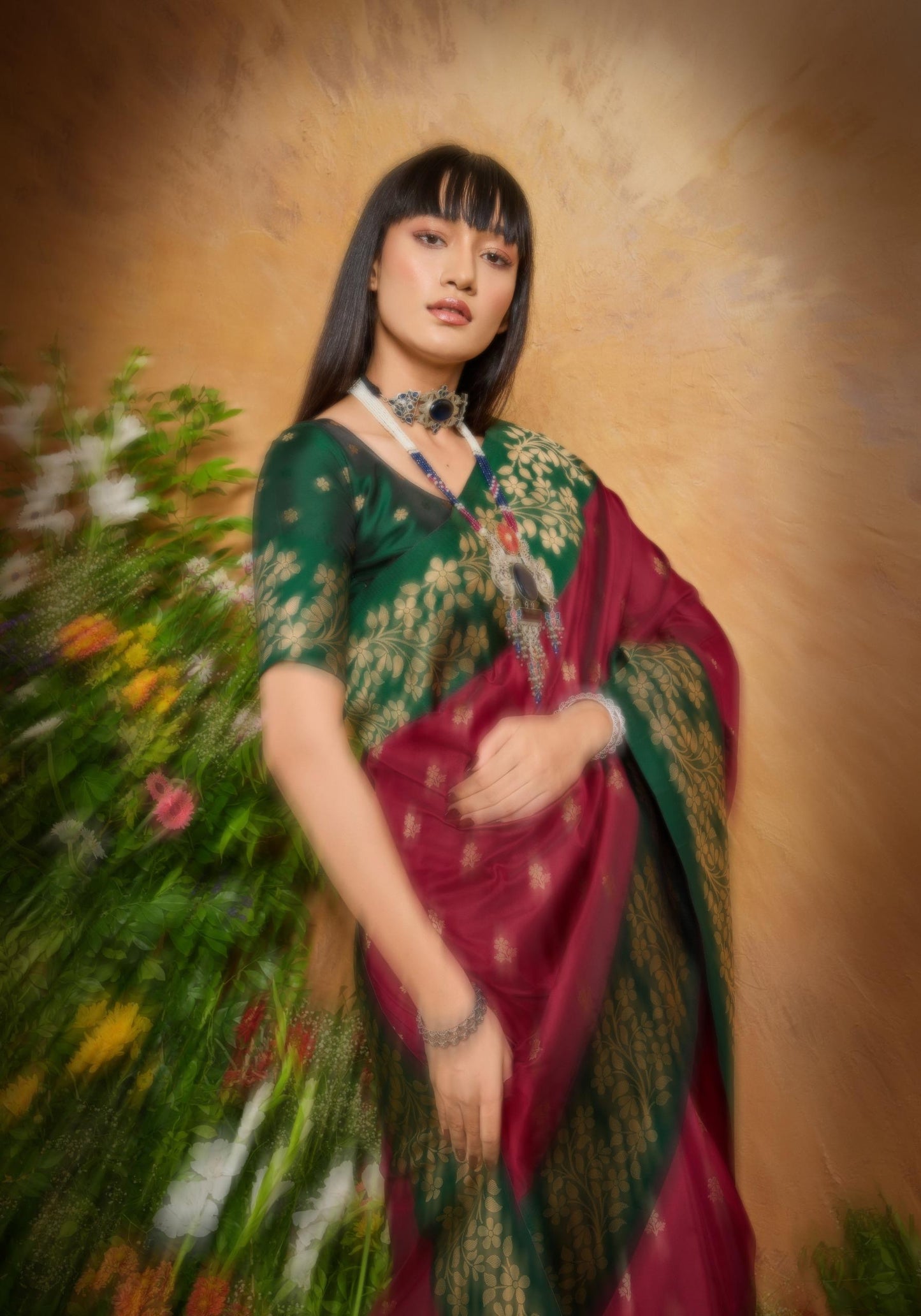 Maroon Kanjivaram Silk Readymade/Easy Saree