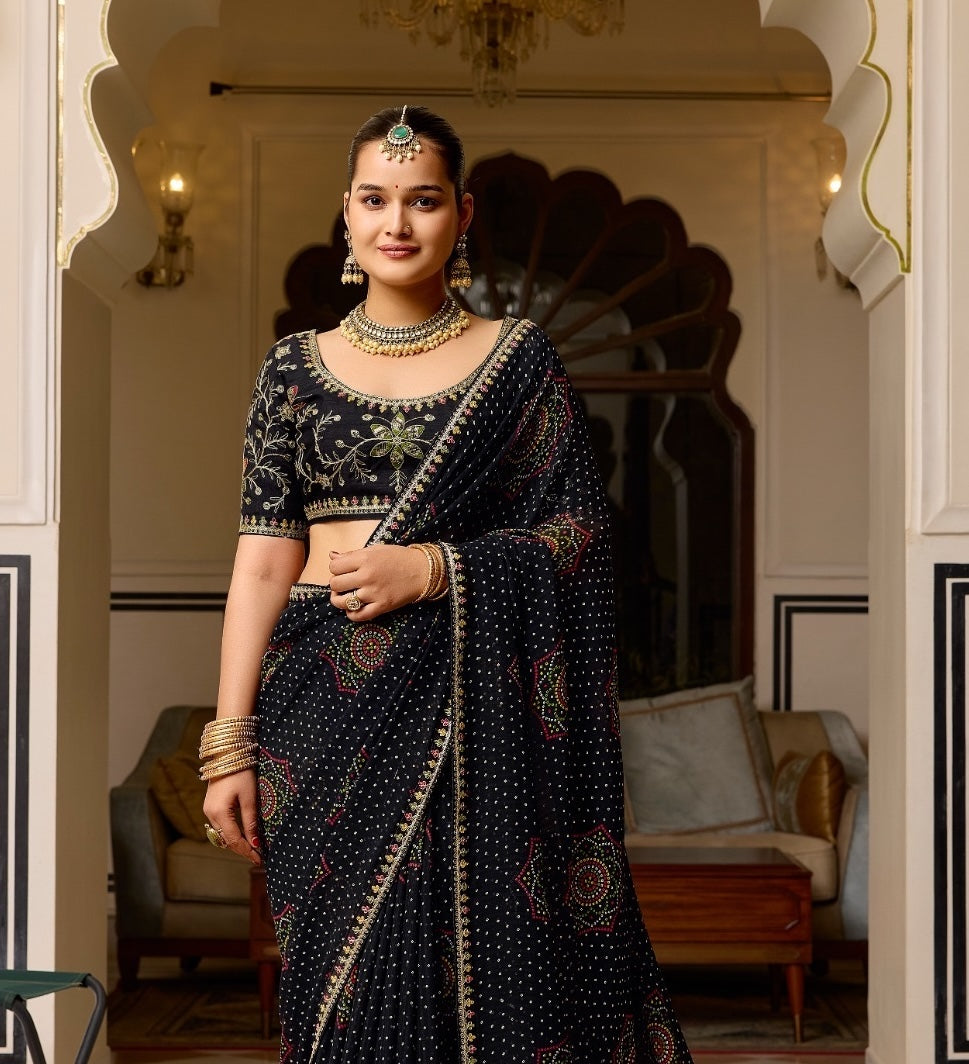 Black Georgette Normal Drape Saree - Panaash Saree