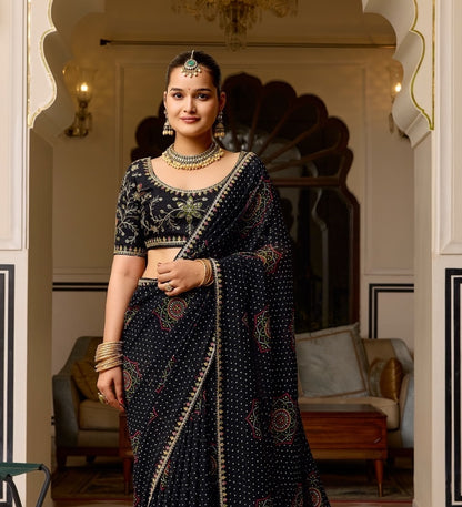 Black Georgette Normal Drape Saree - Panaash Saree