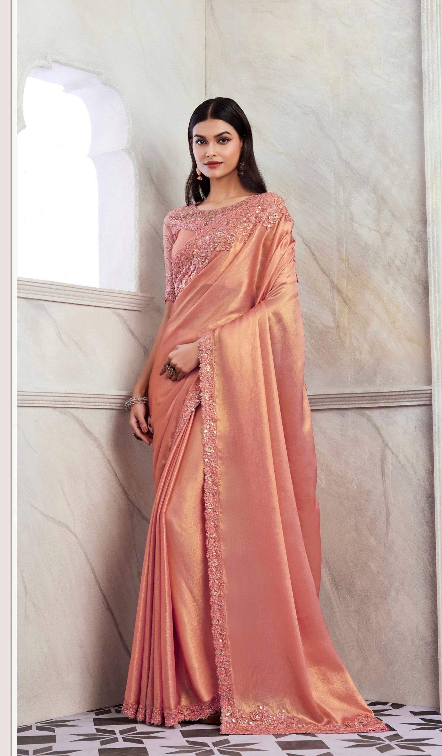 Orange Color Cocktail Readymade Saree