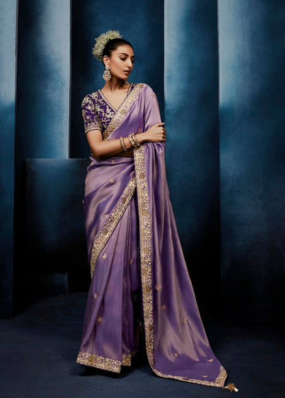 Lavender Purple Tissue Silk Ready to wear/Easy Saree - Panaash Saree