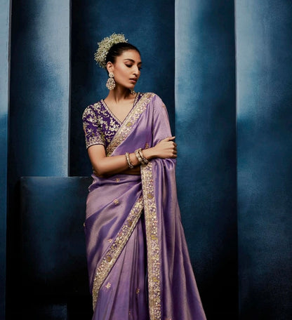 Lavender Purple Tissue Silk Ready to wear/Easy Saree - Panaash Saree