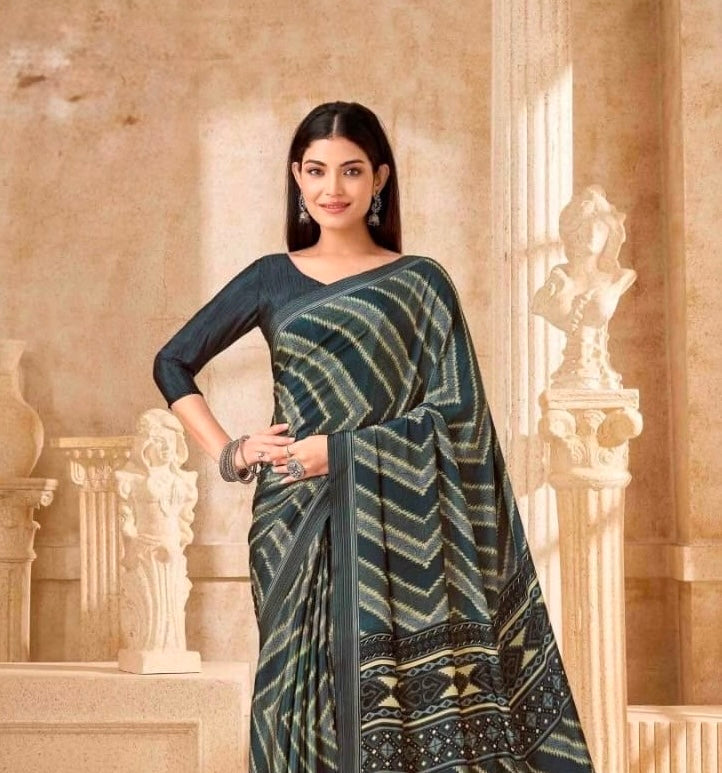 Dark Grey Crepe Silk Ready To Wear/Easy Saree by Stylebypanaash 