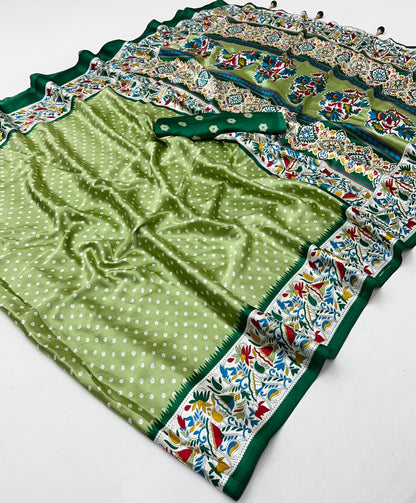 Green Crepe Silk Readymade/Easy Saree