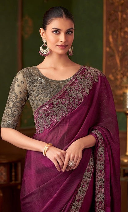 Magenta Color Cocktail Readymade Saree