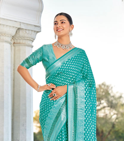 Turquoise Georgette With Stonework Readymade/Easy Saree