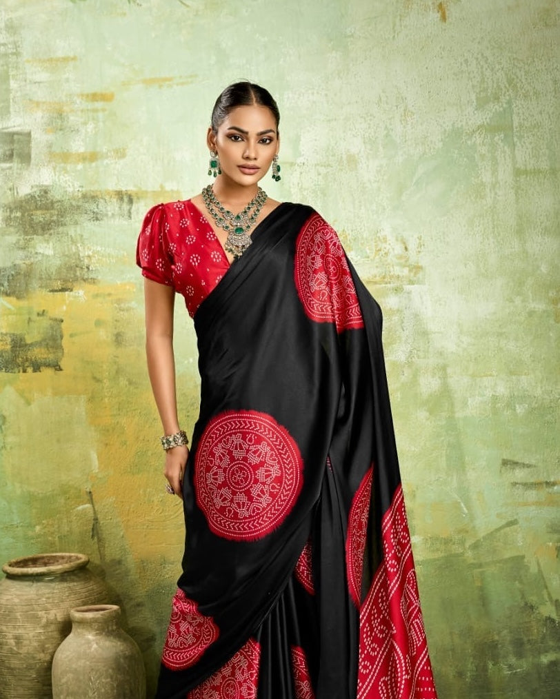 Black Modal Silk Ready To Wear/Easy Saree by Stylebypanaash