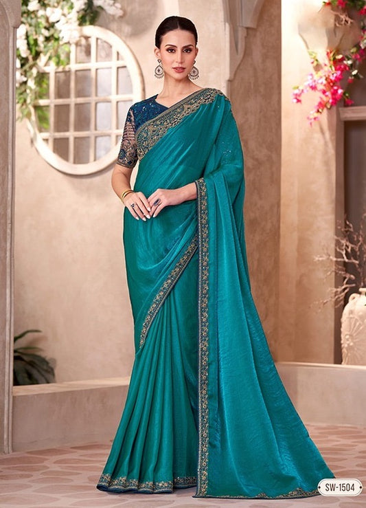 Blue Cocktail Party Wear Readymade Saree