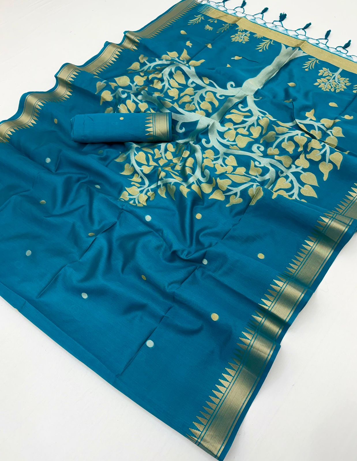 Teal Green Kataan Silk Readymade/Easy Saree - Panaash Saree