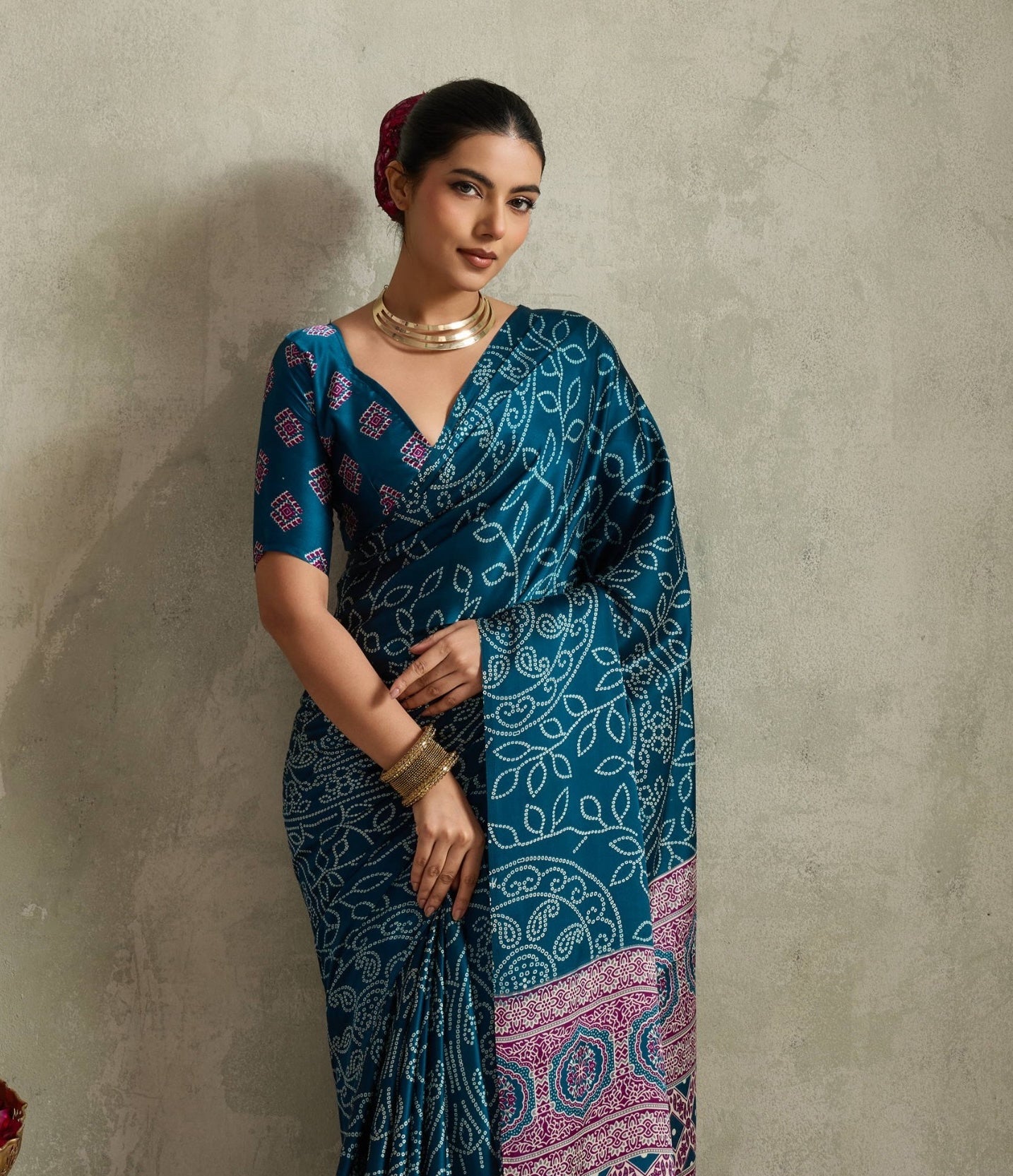 Teal Blue Crepe Silk Readymade/Easy Saree