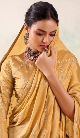 Light Yellow Georgette Readymade/Easy Saree - Panaash Saree