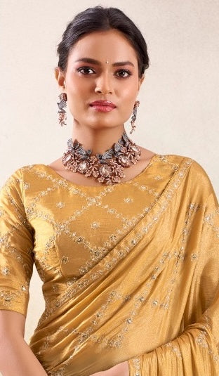 Light Yellow Georgette Readymade/Easy Saree - Panaash Saree