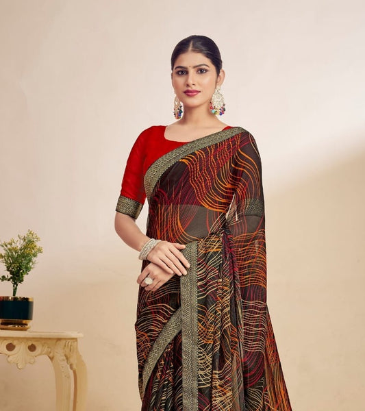 Black Chiffon Casual Readymade/Easy Saree