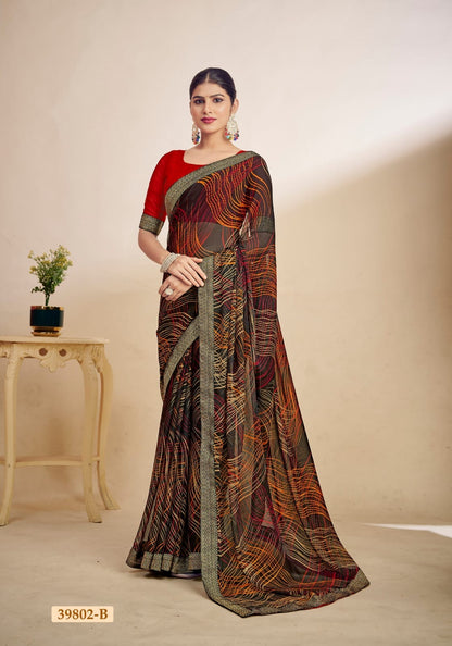 Black Chiffon Casual Readymade/Easy Saree