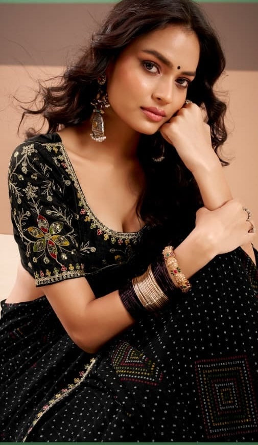 Black Georgette Readymade/Easy Saree - Panaash Saree