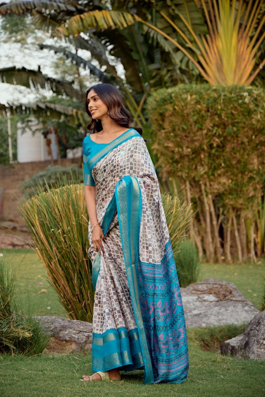 Blue Silk Cotton Office Wear Readymade/Easy Saree