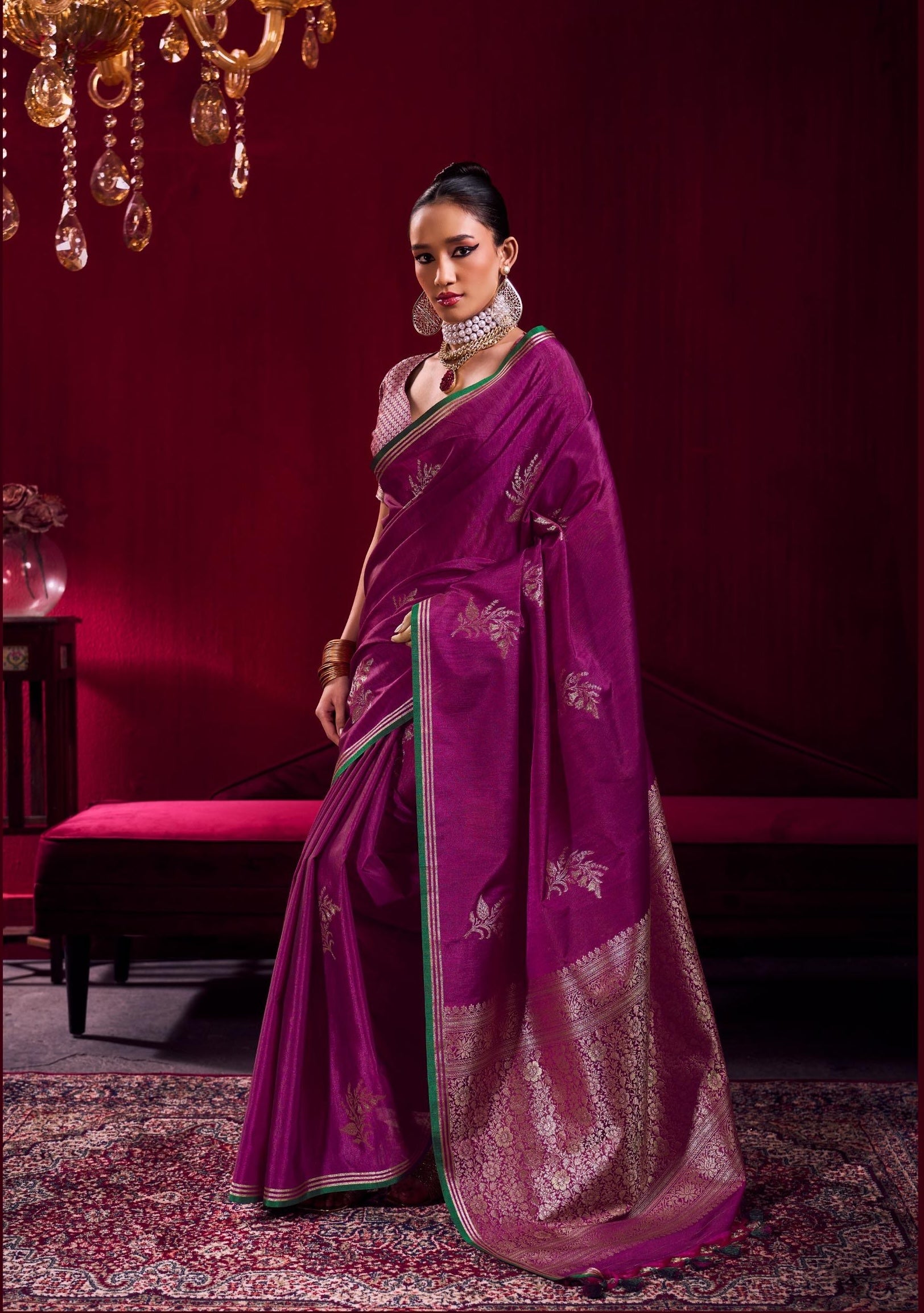 Magenta Linen Silk Ready To Wear/Easy Saree - Panaash Saree