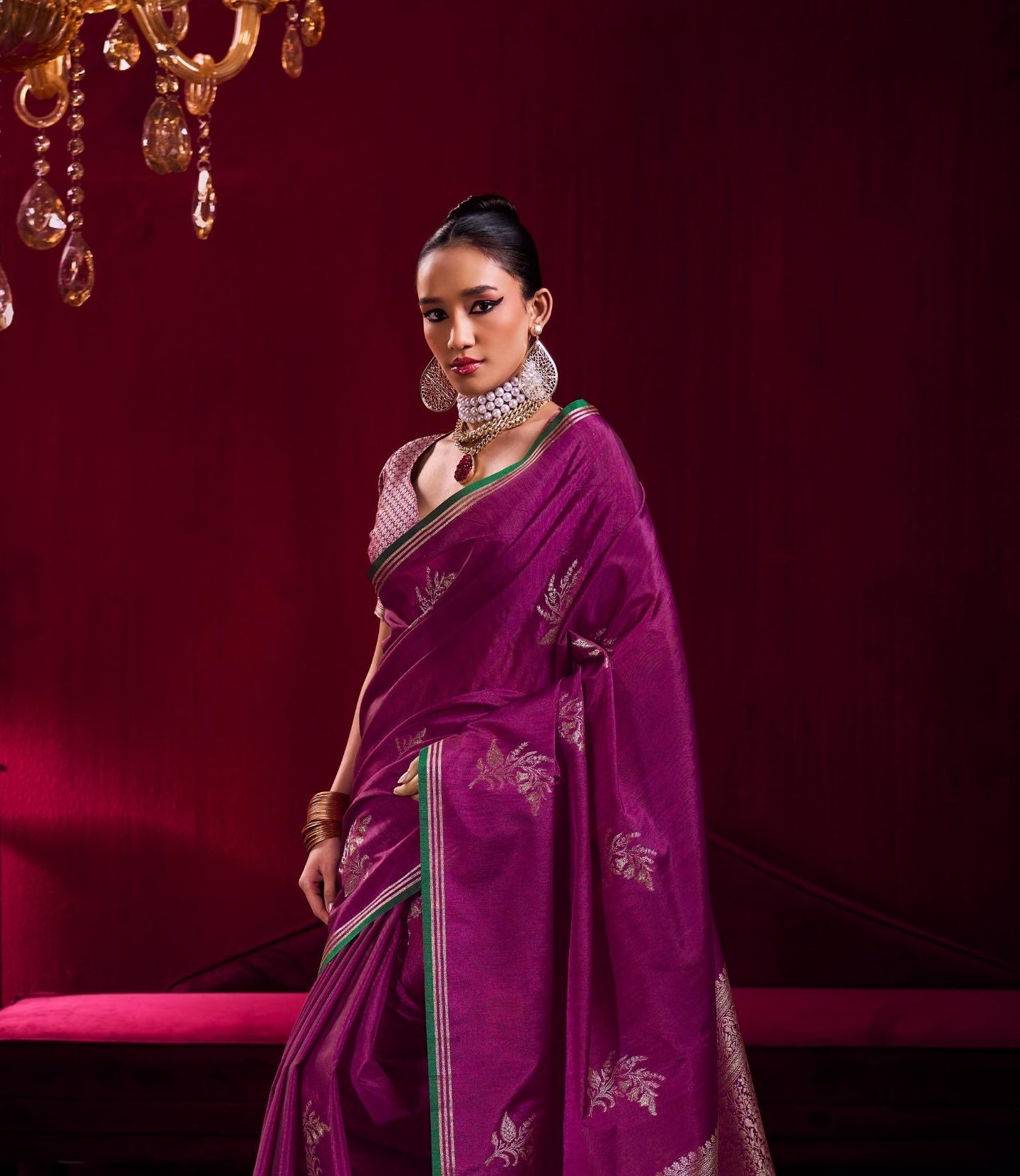 Magenta Linen Silk Ready To Wear/Easy Saree - Panaash Saree