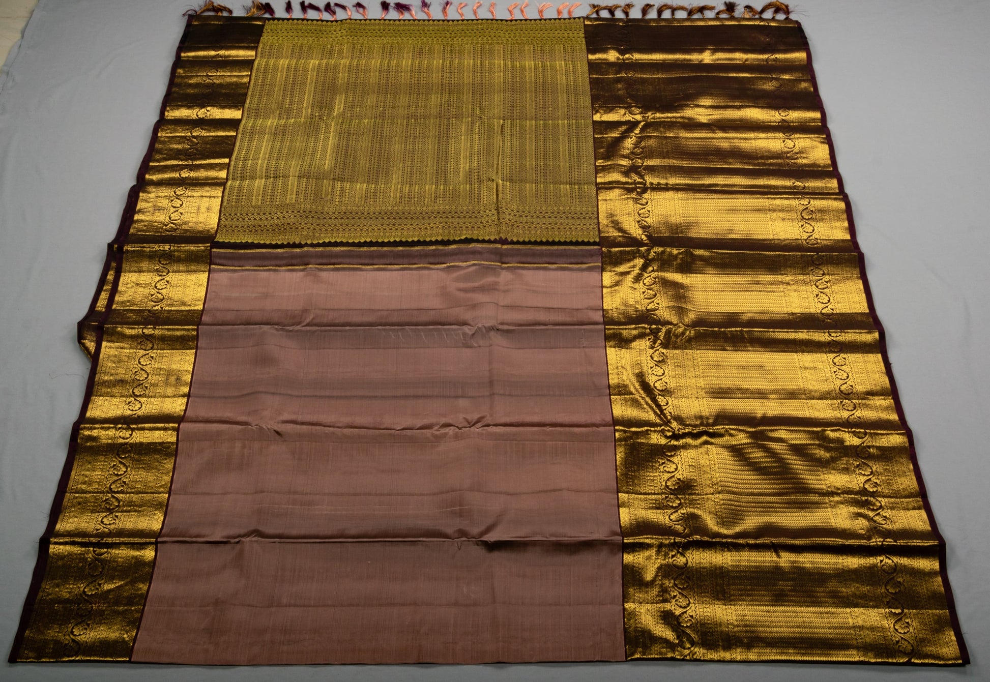 Dusty Mauve Handmade Kanchipuram Pure Silk Custom Sized Ready To Wear Saree - Panaash Saree