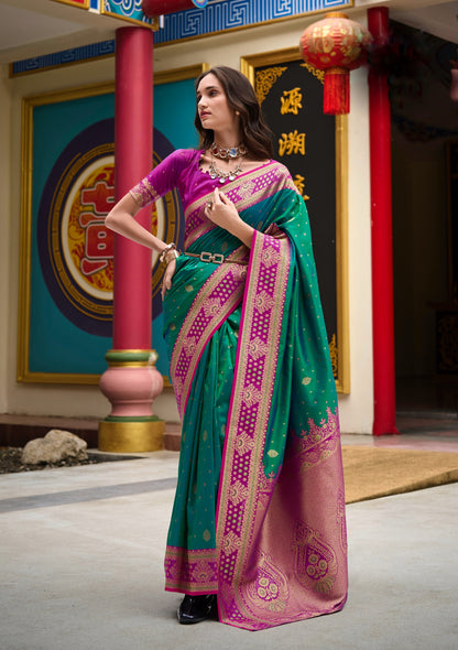 Emerald Green Banarasi Silk Readymade/Easy Saree - Panaash Saree