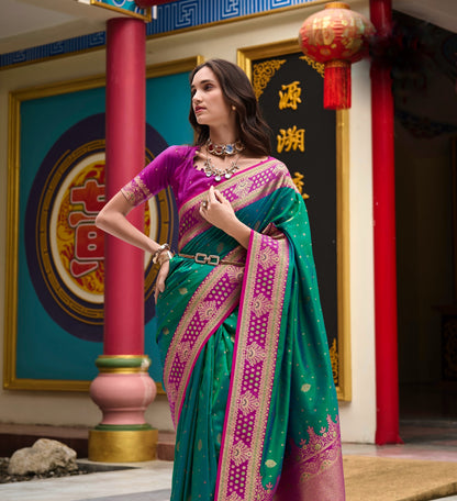 Emerald Green Banarasi Silk Readymade/Easy Saree - Panaash Saree