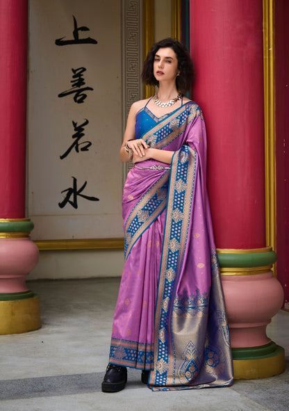 Lilac Banarasi Silk Readymade/Easy Saree - Panaash Saree