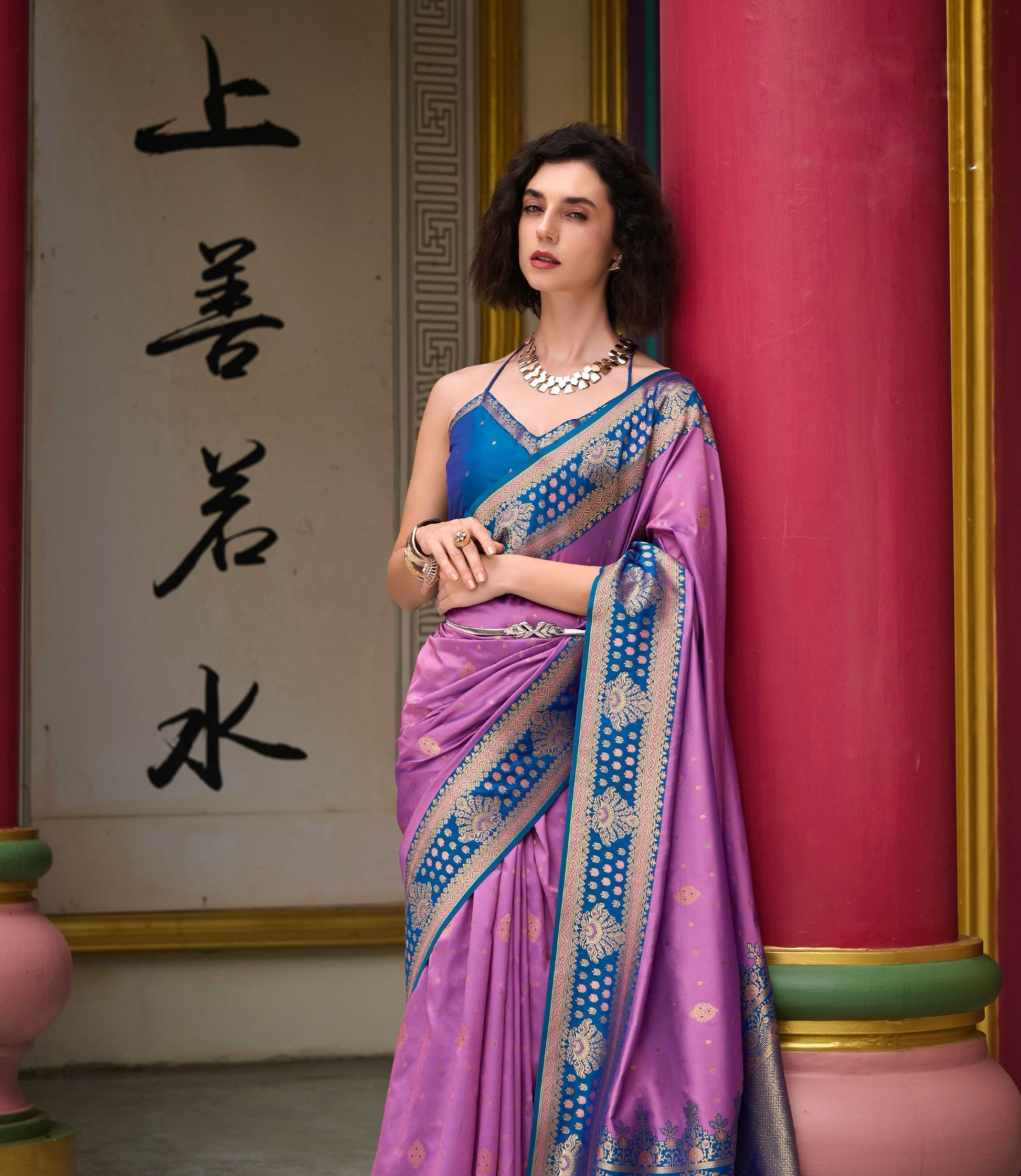 Lilac Banarasi Silk Readymade/Easy Saree - Panaash Saree