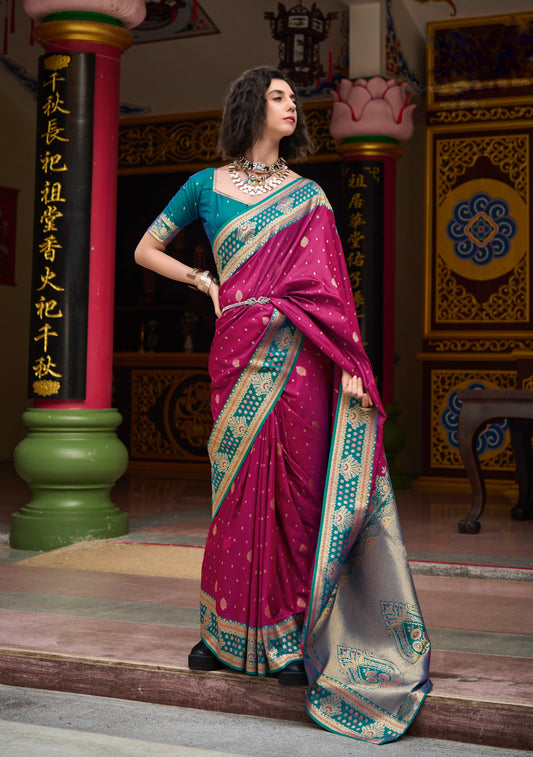 Magenta Banarasi Silk Readymade/Easy Saree - Panaash Saree