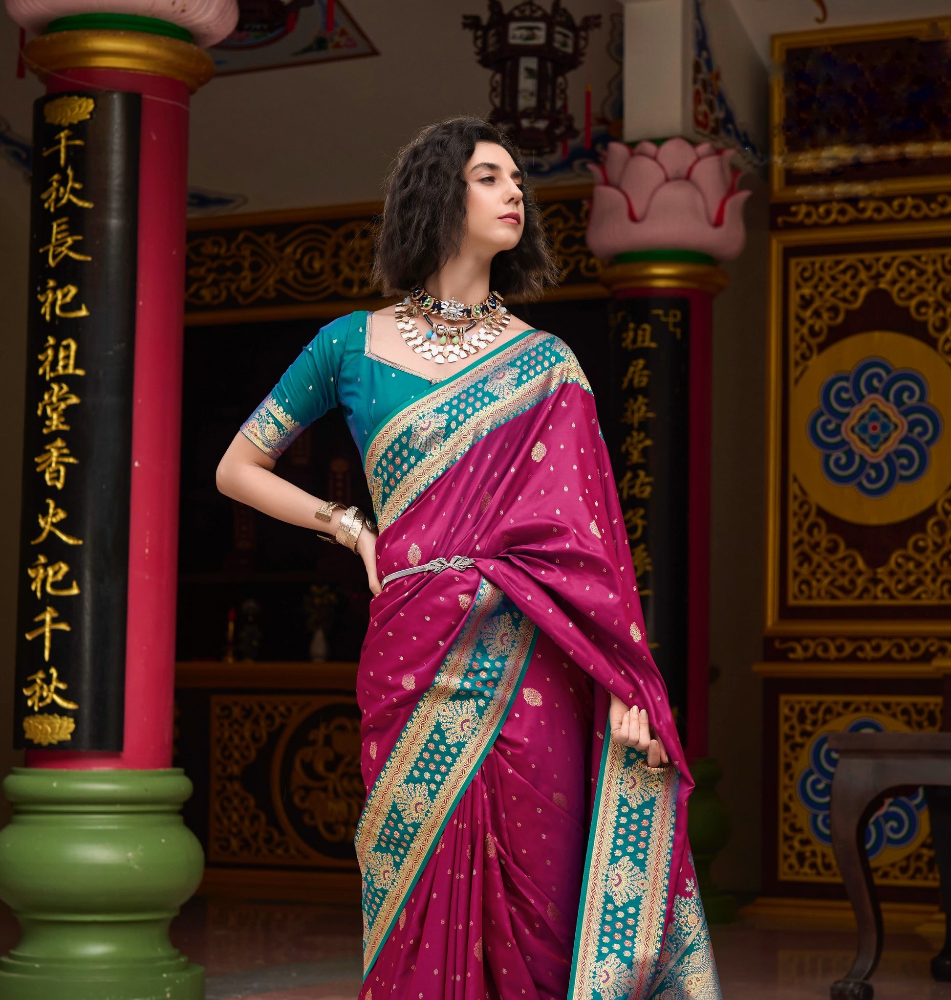 Magenta Banarasi Silk Readymade/Easy Saree - Panaash Saree