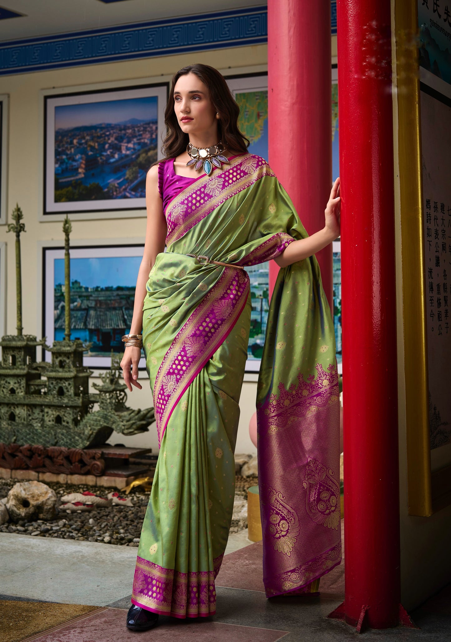 Pista Green Banarasi Silk Readymade/Easy Saree - Panaash Saree