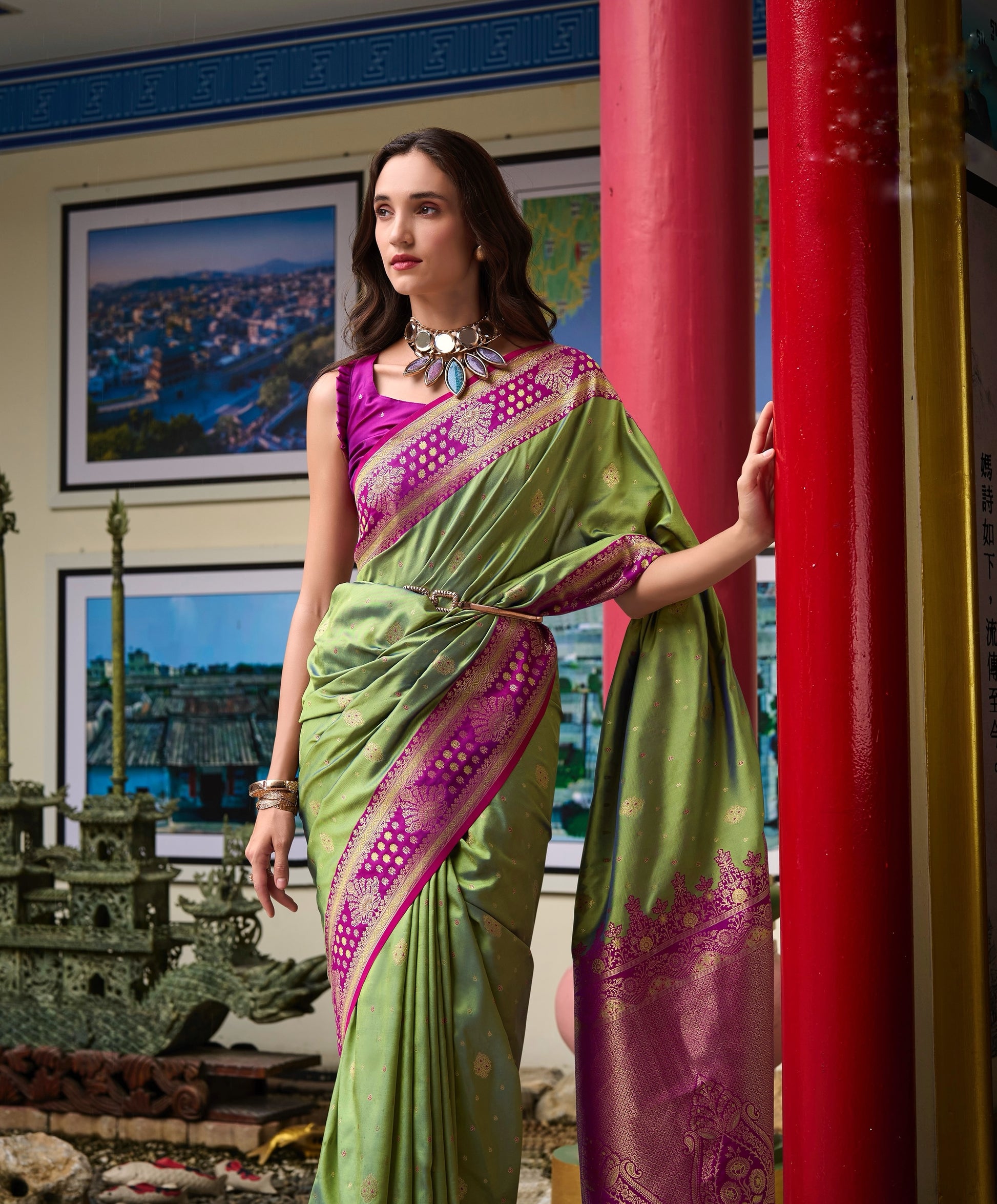 Pista Green Banarasi Silk Readymade/Easy Saree - Panaash Saree