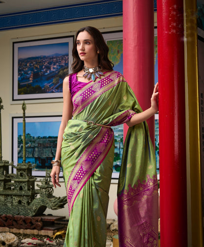 Pista Green Banarasi Silk Readymade/Easy Saree - Panaash Saree