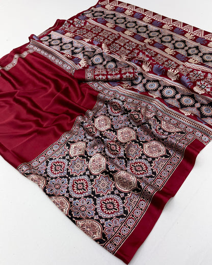 Red Crepe Silk Ready To Wear/Easy Saree - Panaash Saree